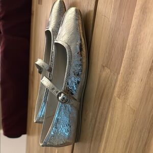 Silver Mary Jane Flats